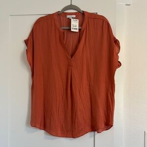 Orange Sleeveless Blouse Relaxed Fit Cuffed Sleeve Neckline